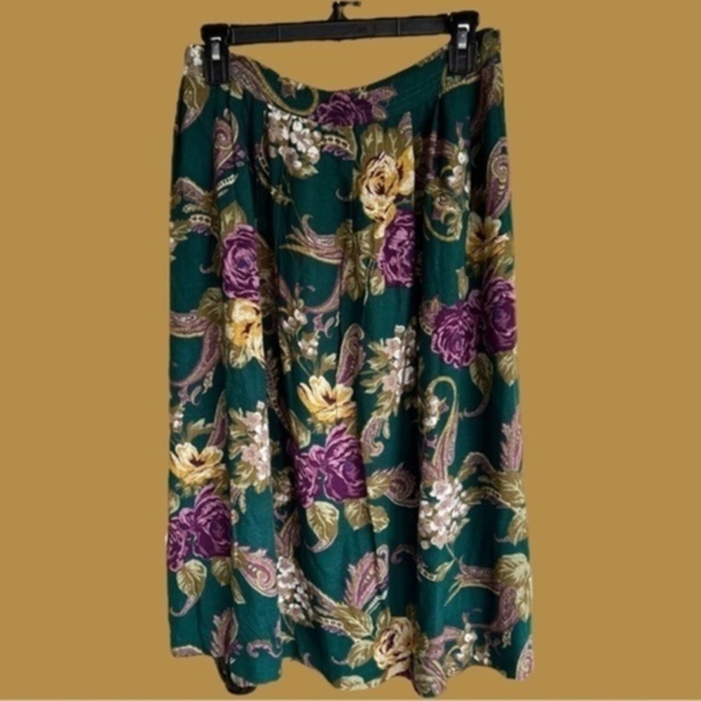 Womens Green Alfred Dunnar Floral Skirt Size 16 with Elastic Waistband